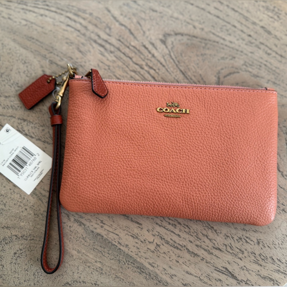 Coach Pink Pebbled Leather Wristlet Brand New